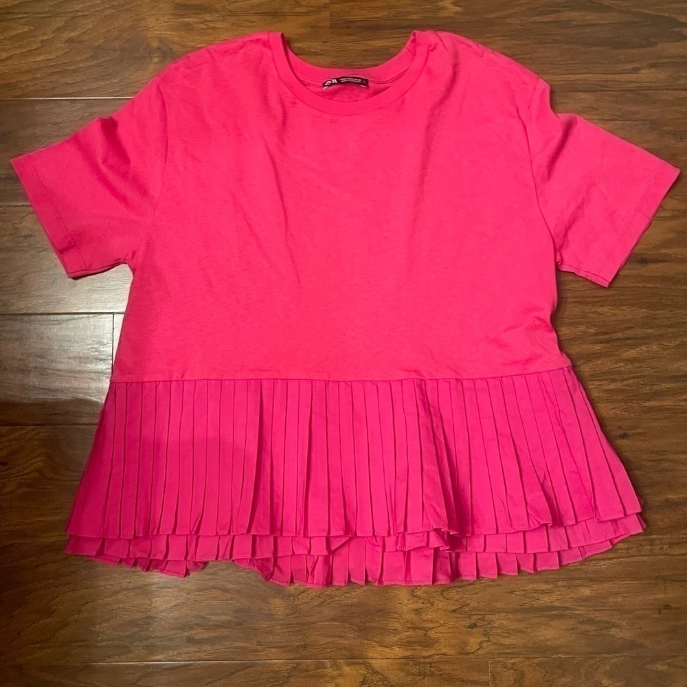 Zara Pink Peplum Ruffle Top Size Small
